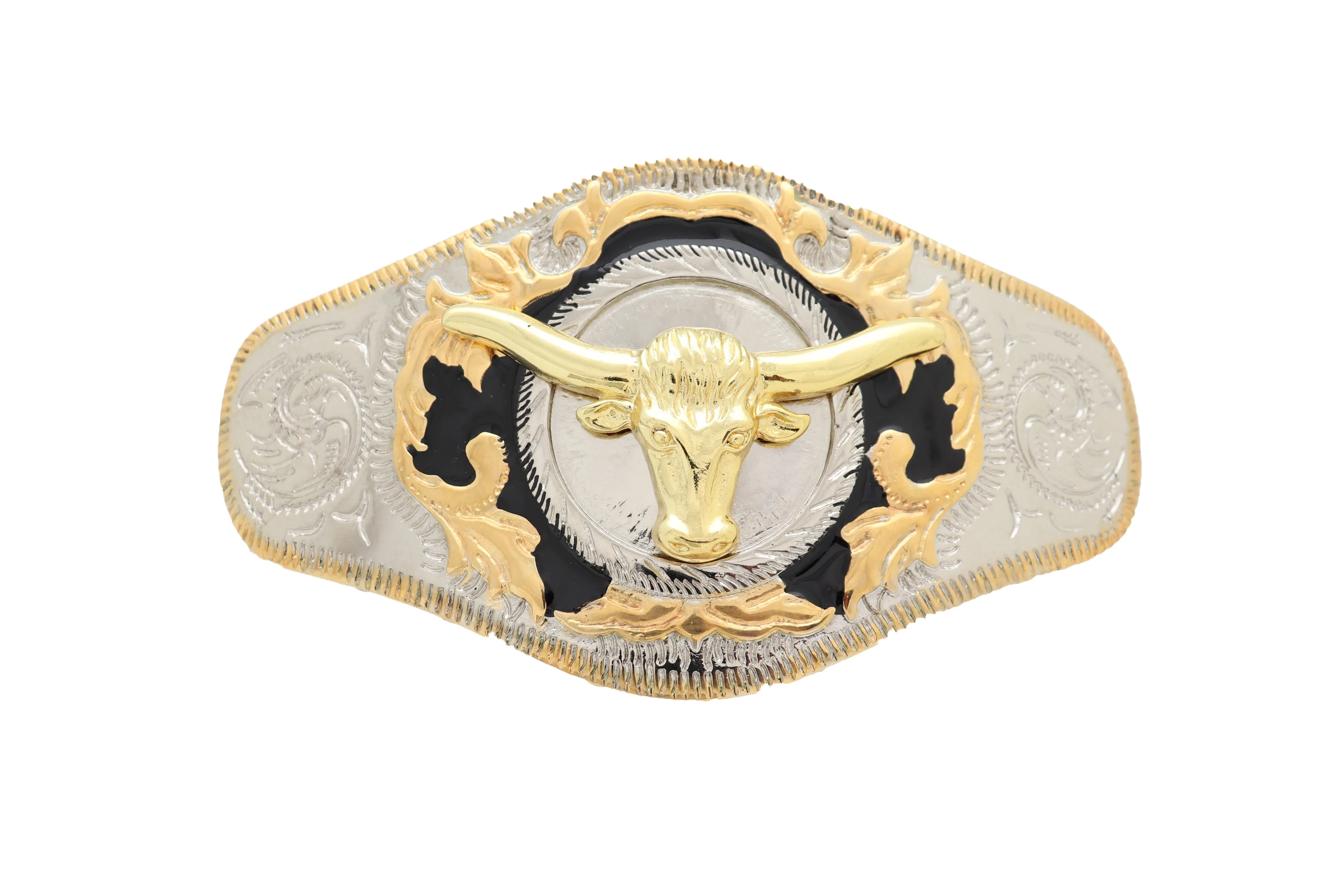 Men Western Fashion Belt Buckle Silver Metal Gold Long Horn Bull Texas Cow Heavy Duty Strong