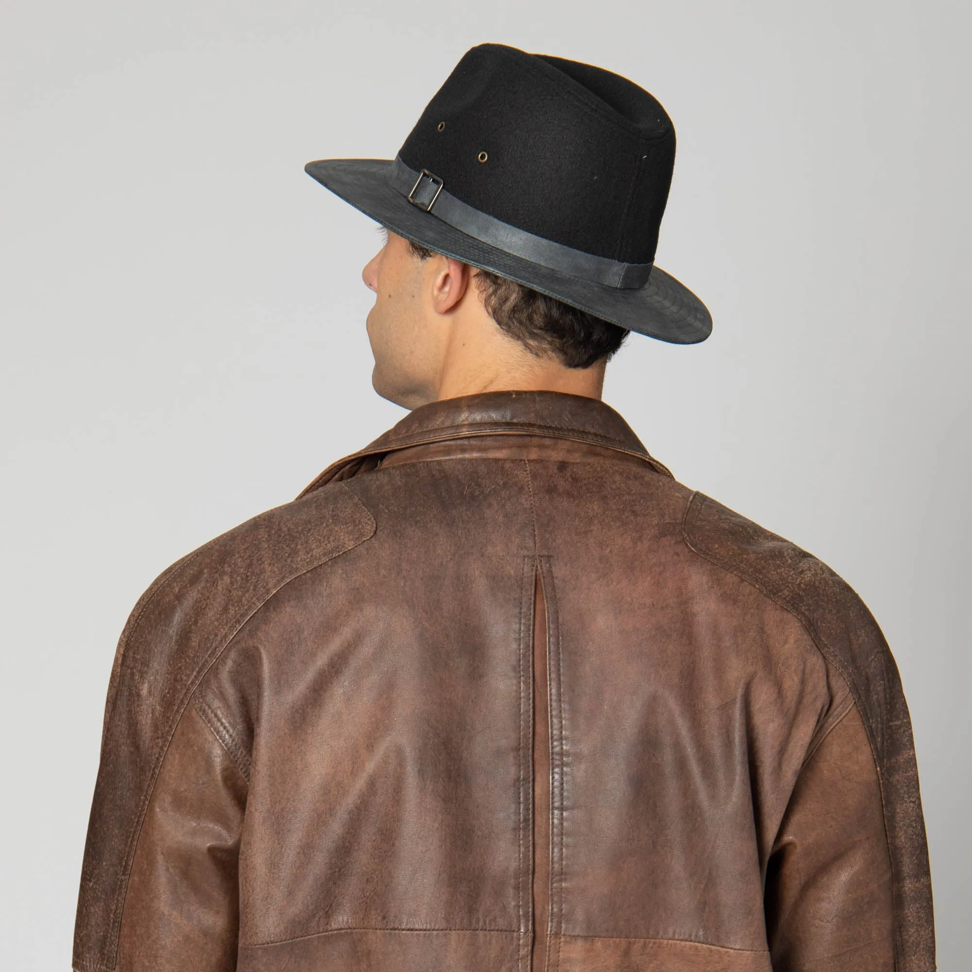 Men's Faux Felt Fedora with Matching Faux Leather Band