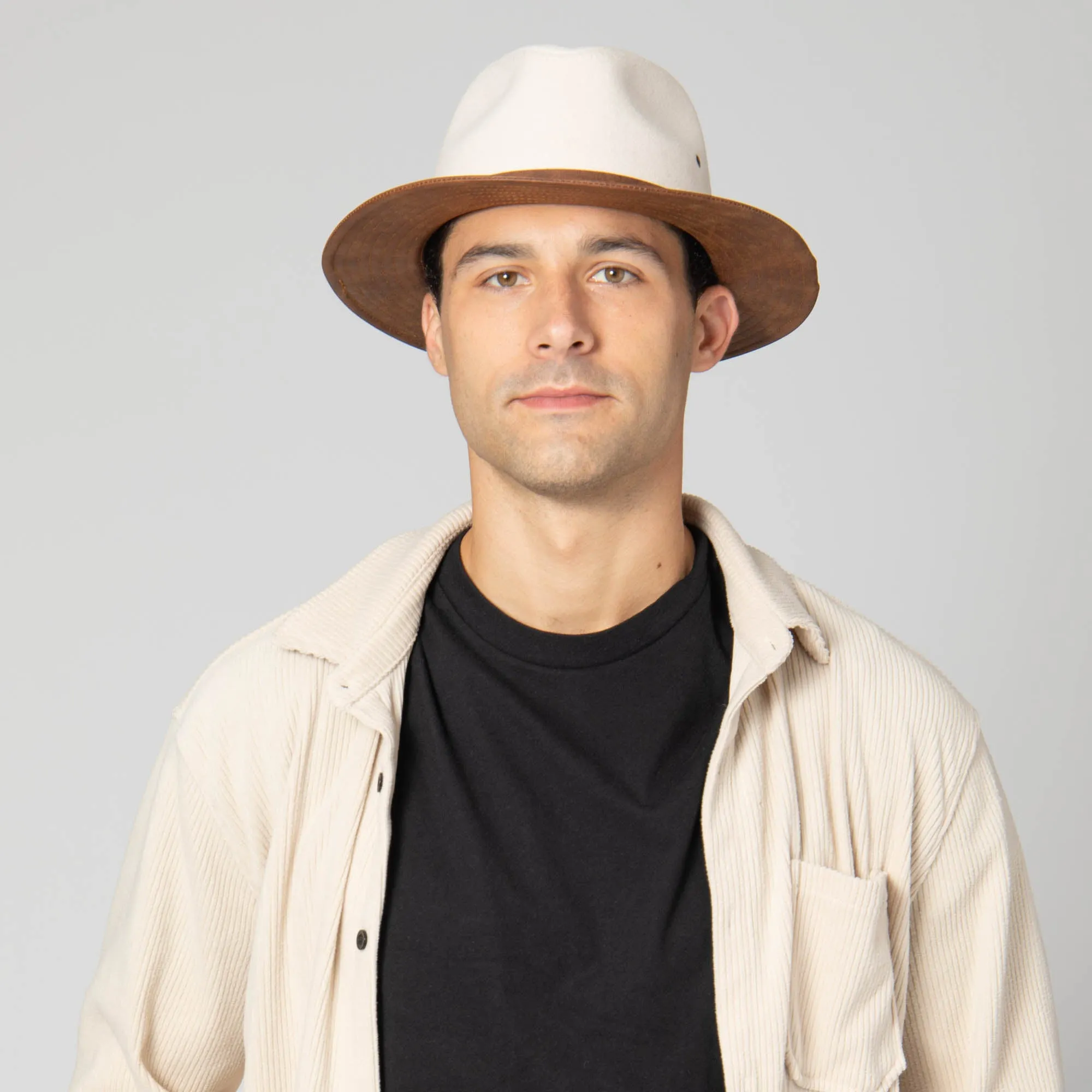 Men's Faux Felt Fedora with Matching Faux Leather Band