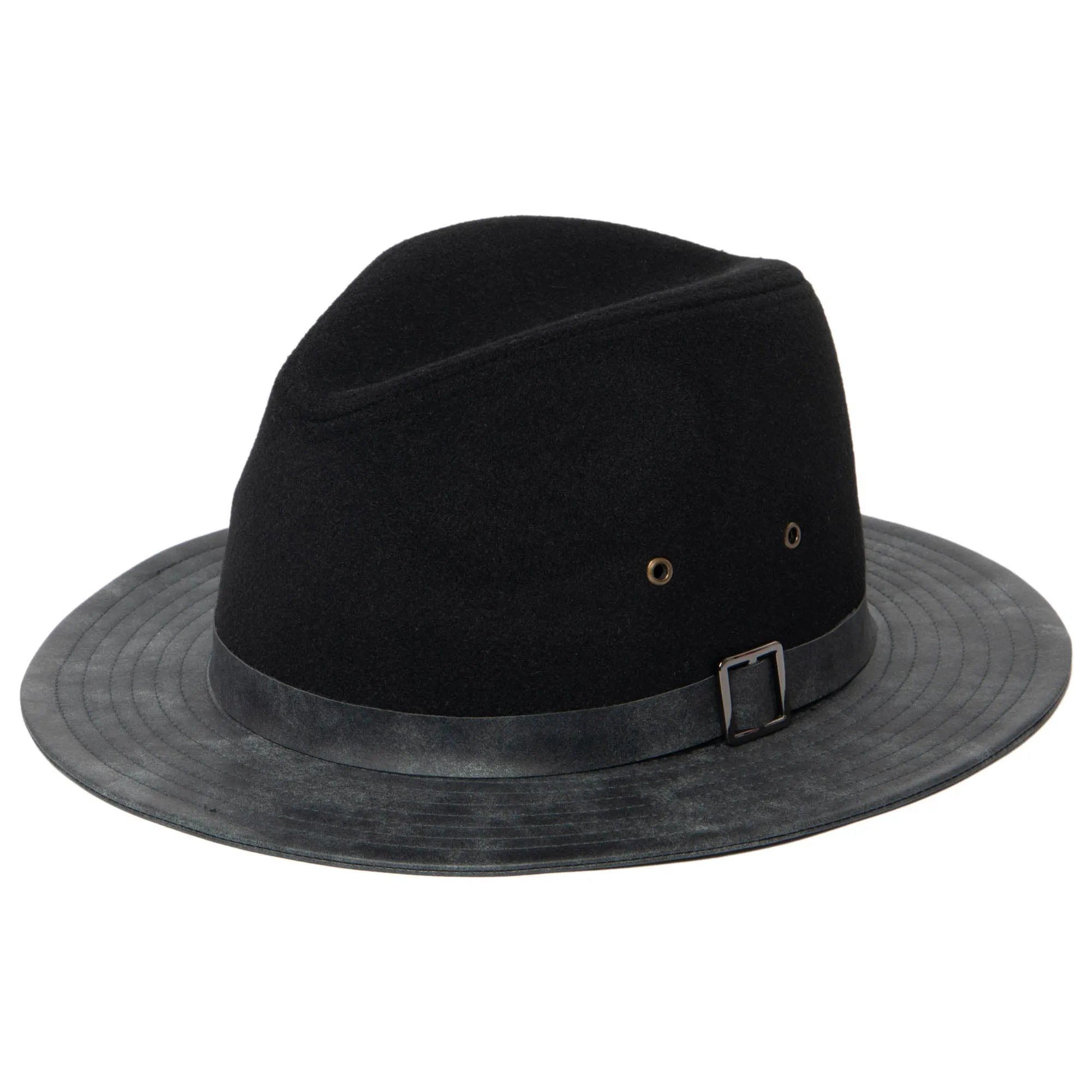 Men's Faux Felt Fedora with Matching Faux Leather Band