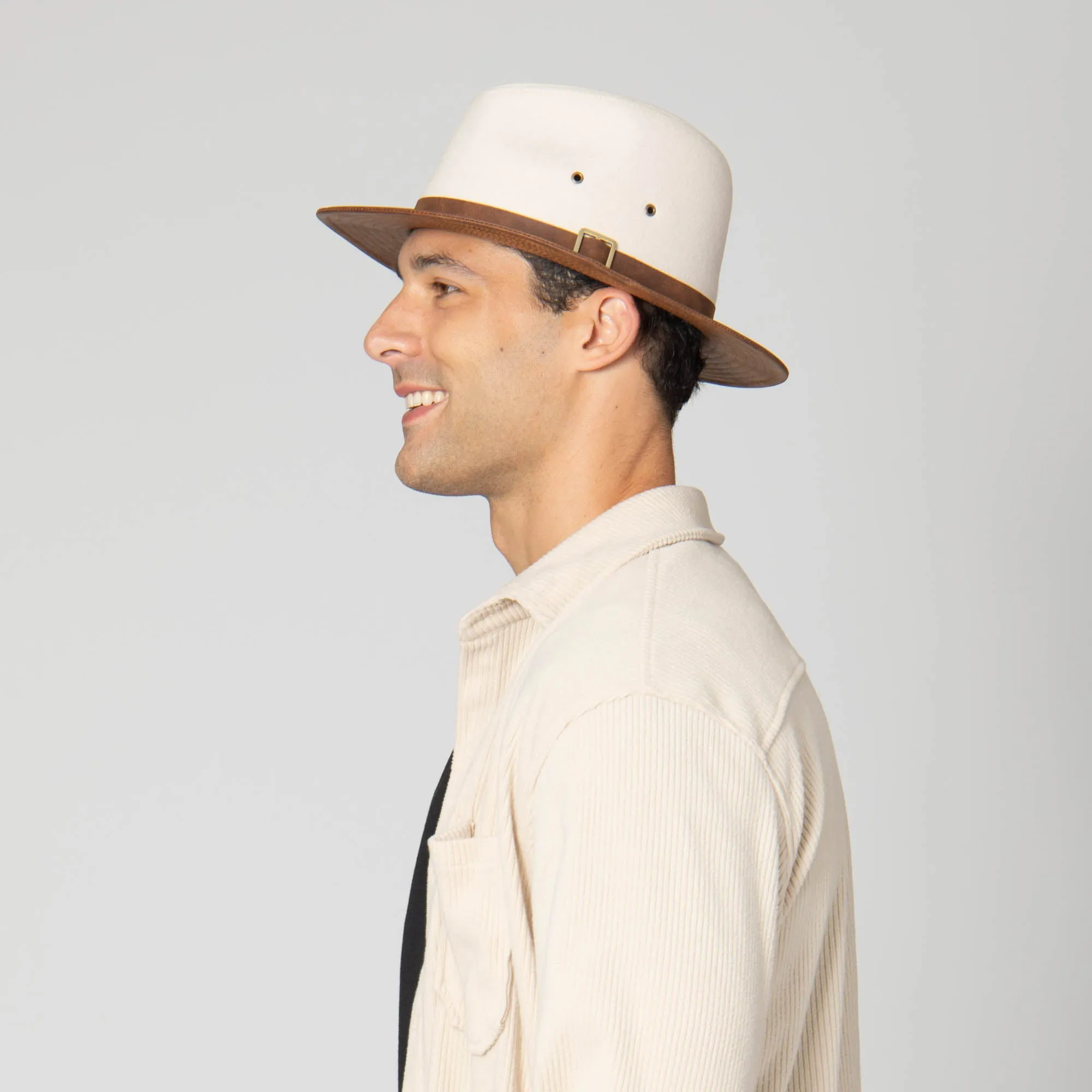 Men's Faux Felt Fedora with Matching Faux Leather Band