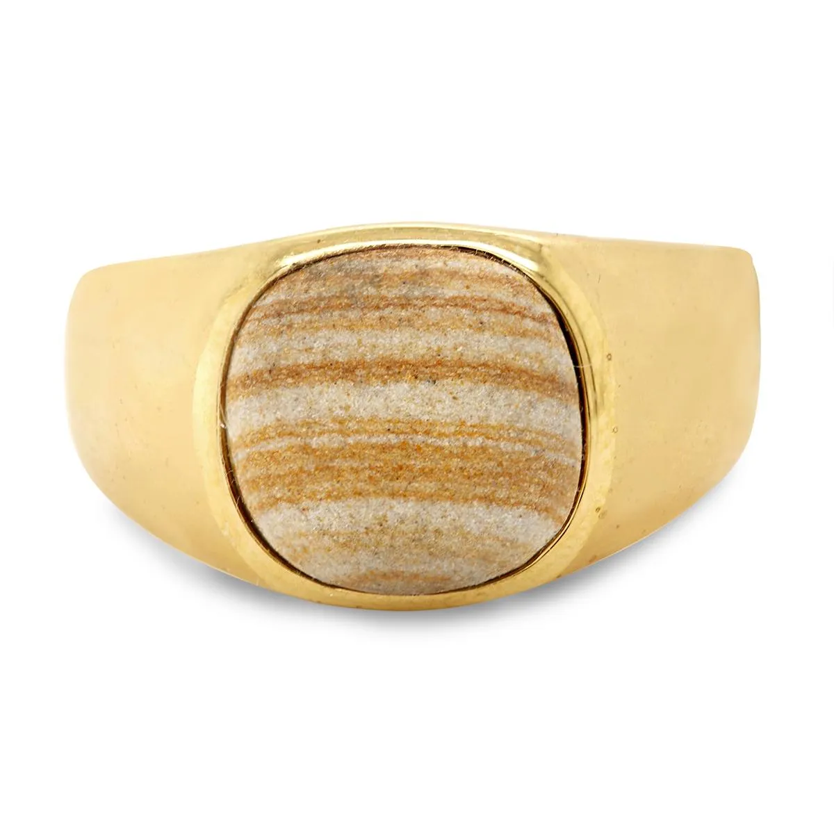 MEN'S GOLD PLATED FASHION RING WITH WOOD JASPER