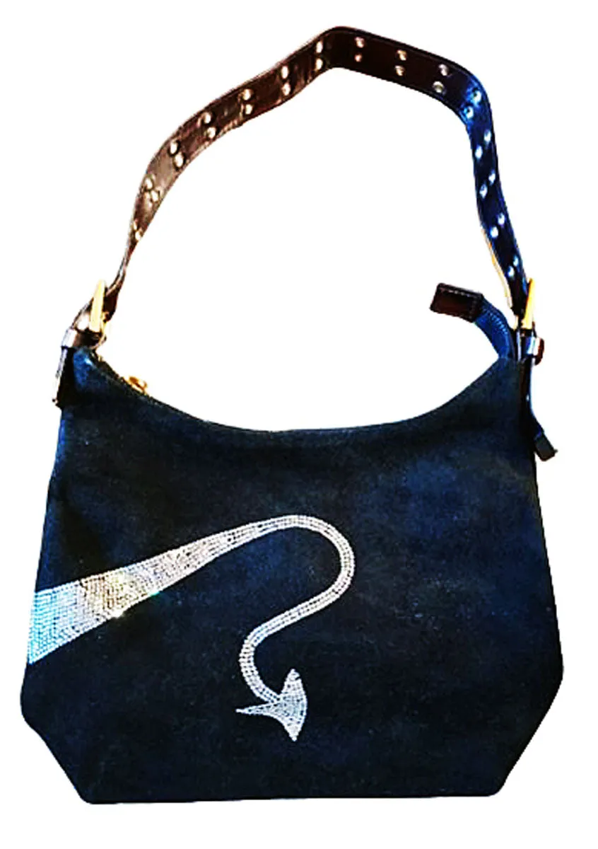 NEW "FETISH BY EVE" SPARKLING DEVIL'S TAIL SPARKLING CRYSTALS SUEDE PURSE WITH DUST BAG