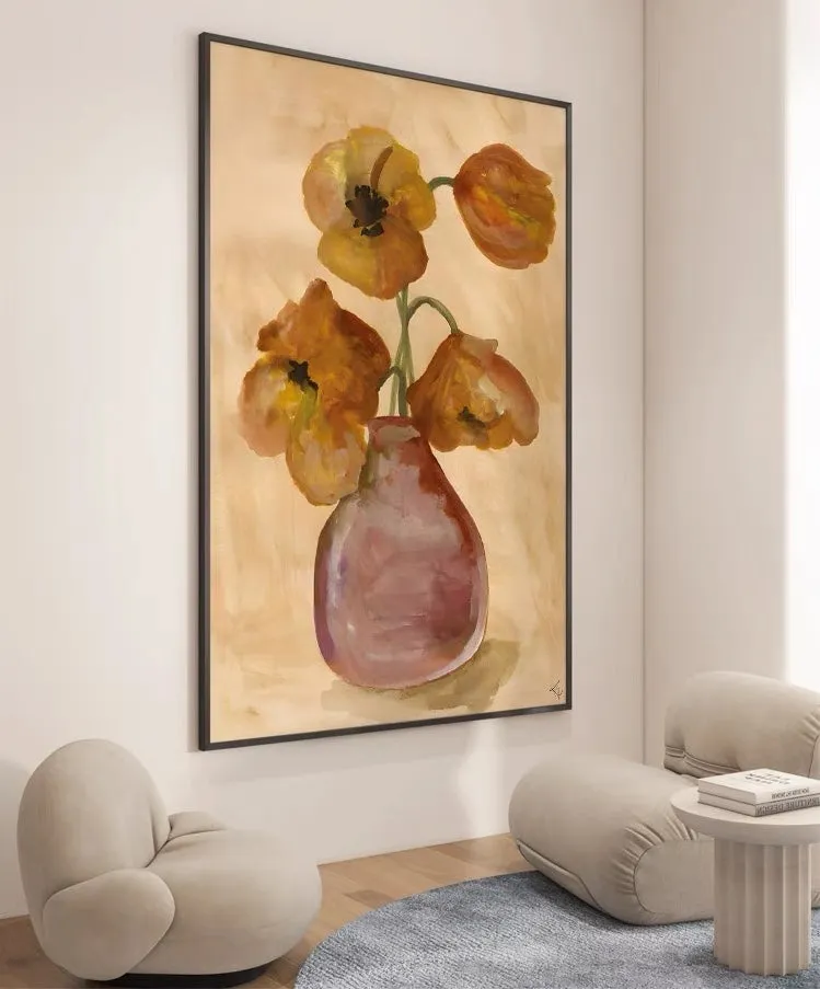 Orange Poppies Bouquet Printed Wall Art with Frame