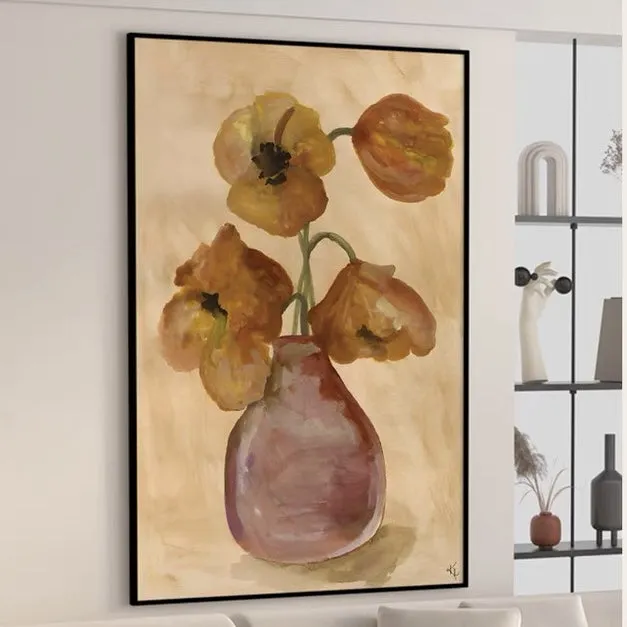 Orange Poppies Bouquet Printed Wall Art with Frame