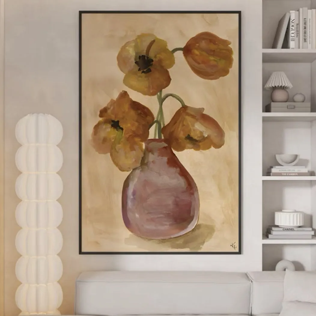 Orange Poppies Bouquet Printed Wall Art with Frame