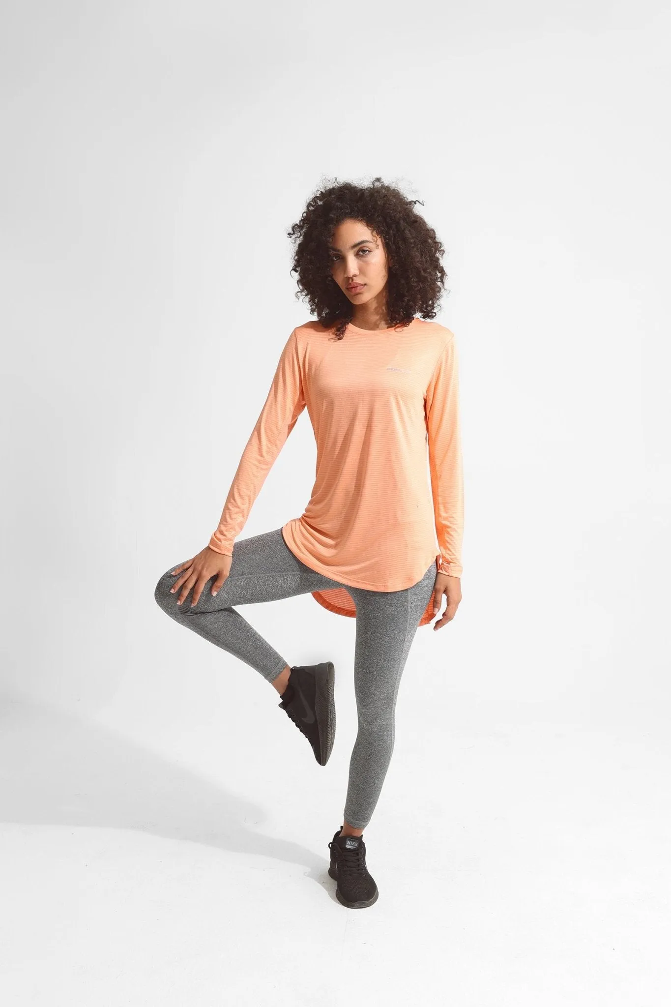 Peach Pink Basic Women Long Sleeve