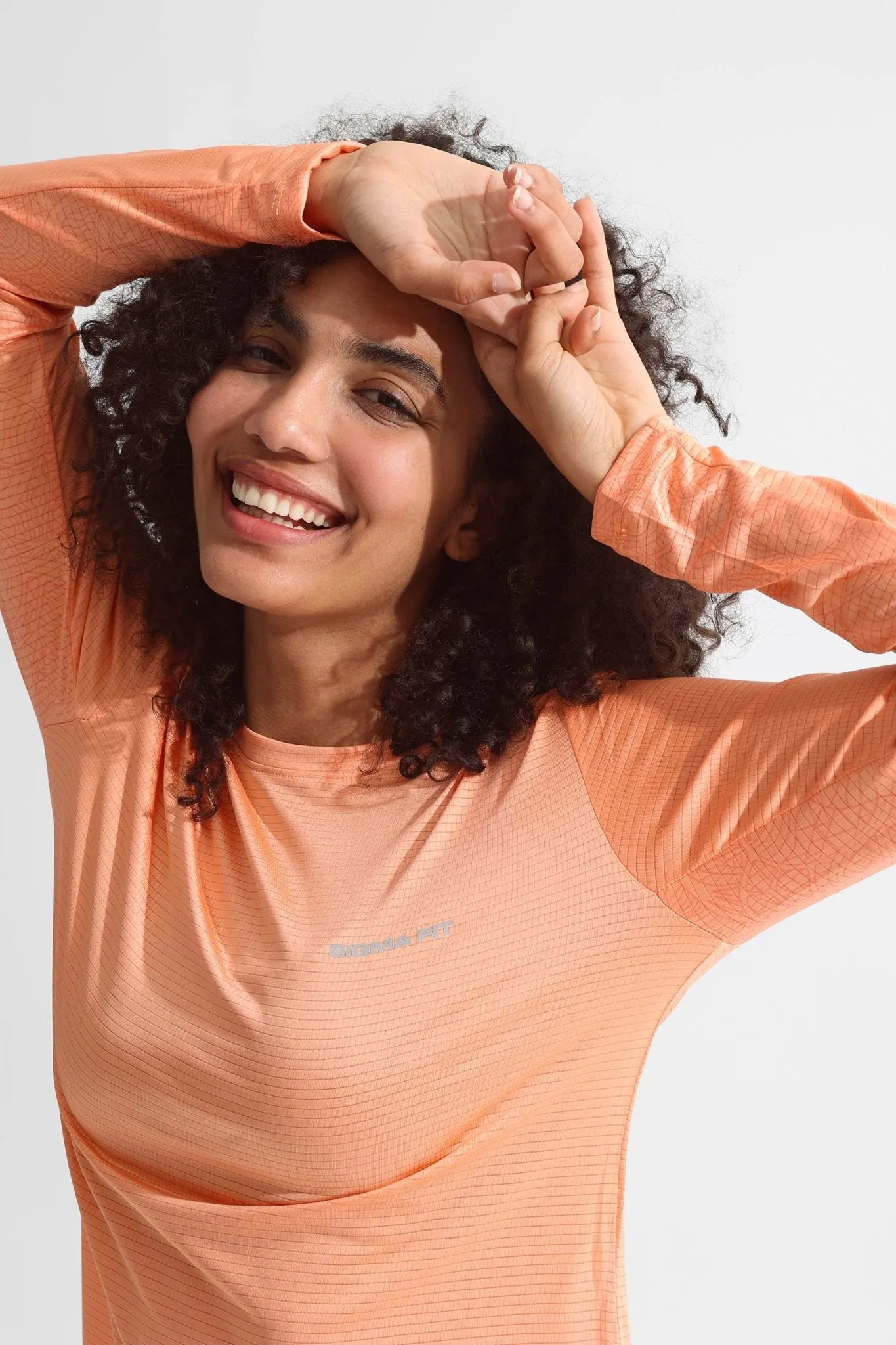 Peach Pink Basic Women Long Sleeve