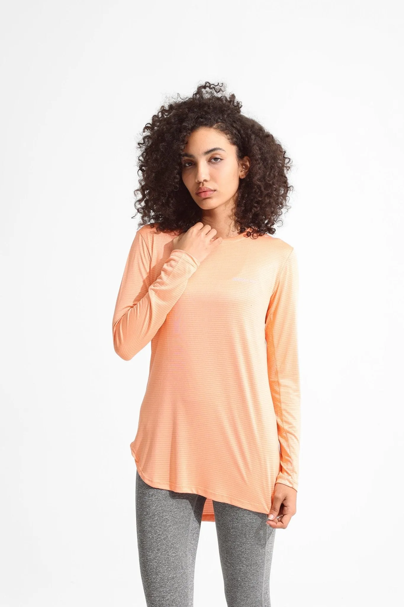 Peach Pink Basic Women Long Sleeve