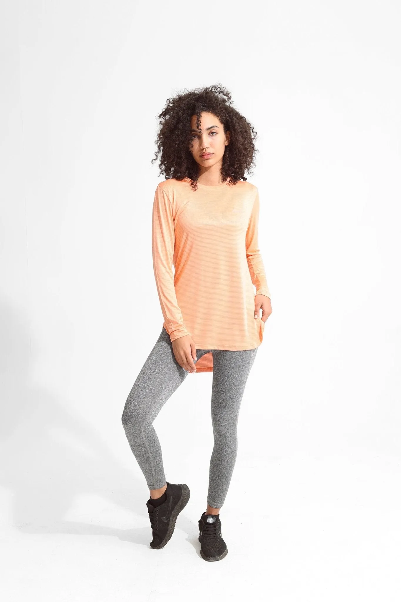 Peach Pink Basic Women Long Sleeve