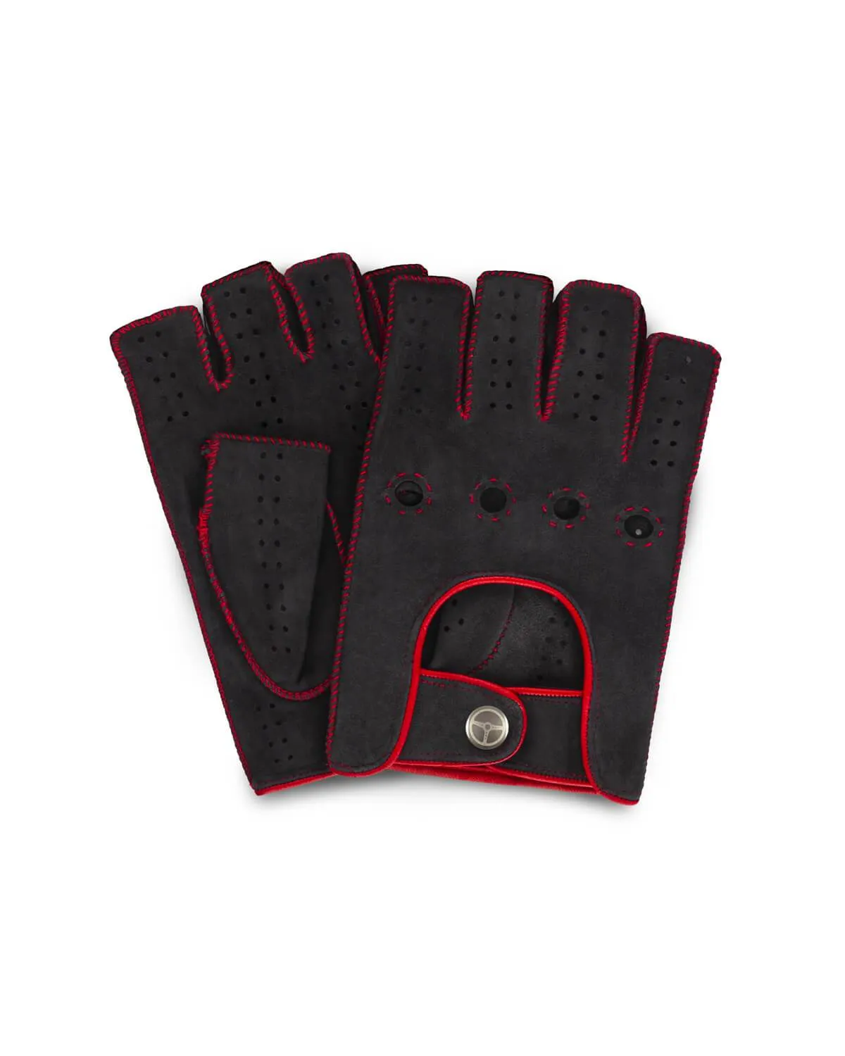 POWERSLIDE - Fingerless Suede Driving Gloves - Dark Grey/Red