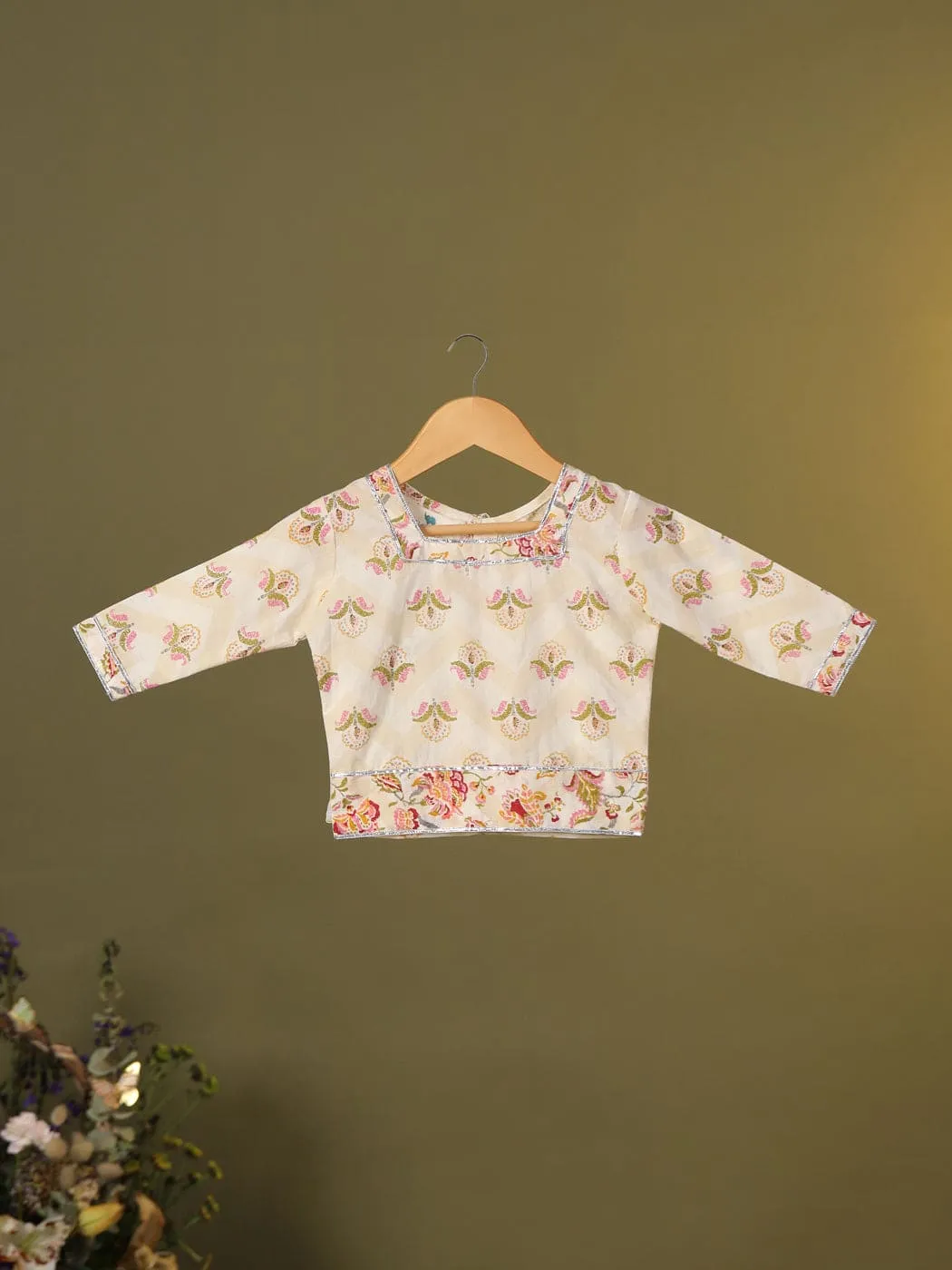 Pre-Order- GIRL FLORAL SKIRT TOP SET-BEIGE