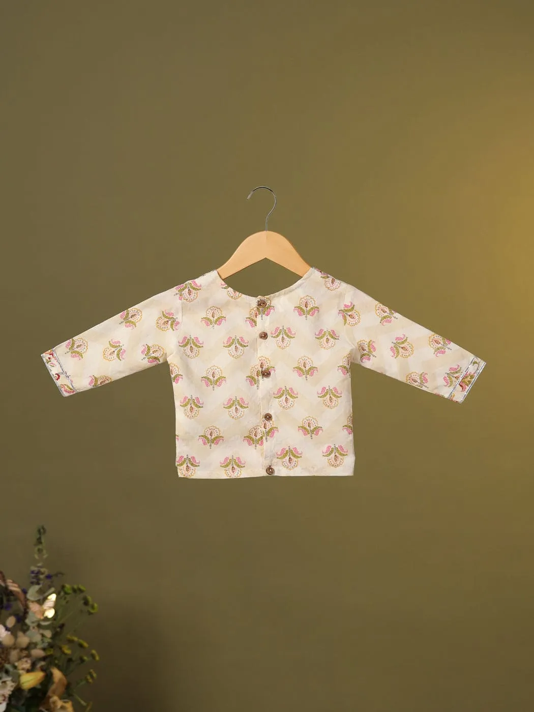 Pre-Order- GIRL FLORAL SKIRT TOP SET-BEIGE