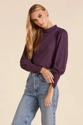 SHIRRED SLEEVE MOCKNECK TOP