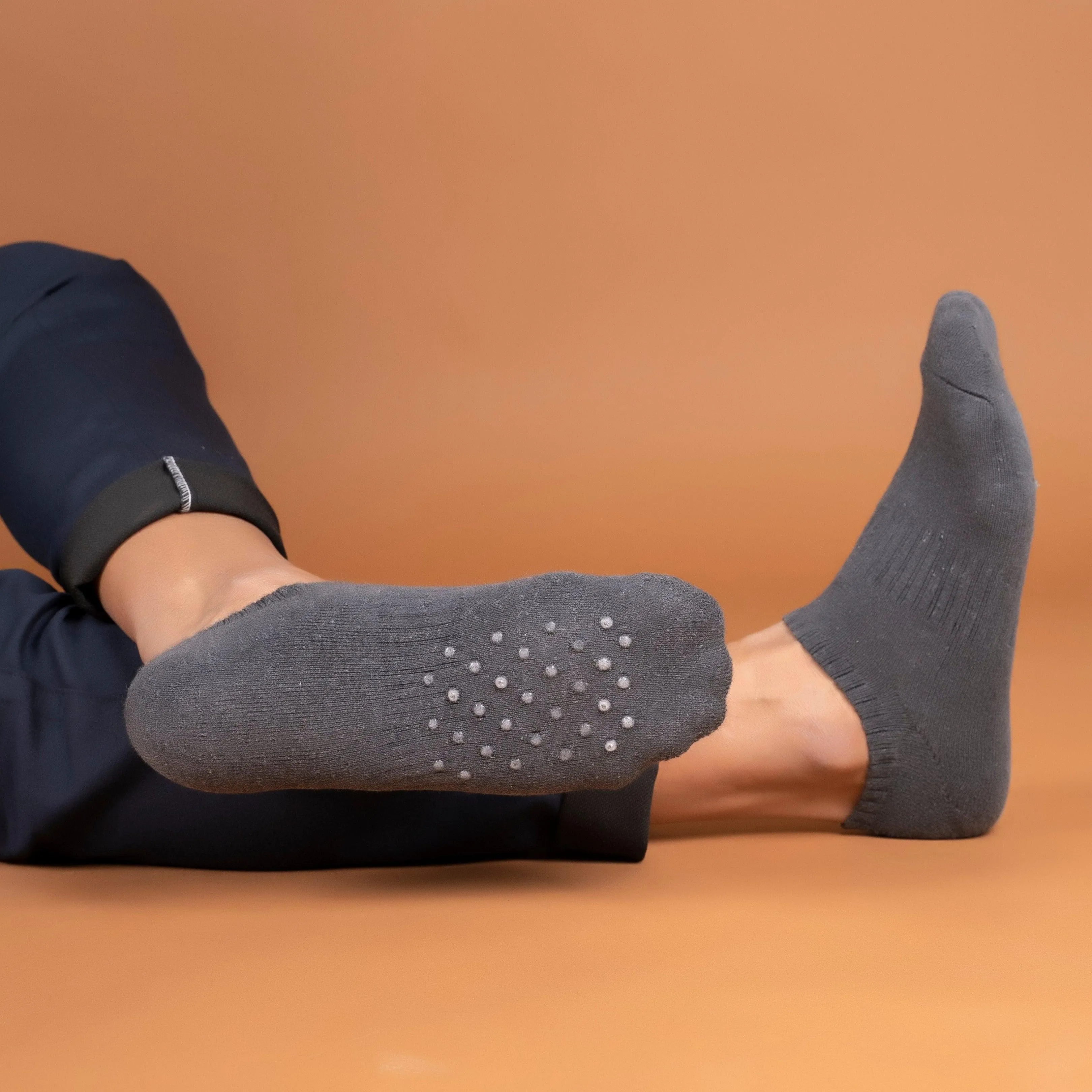 Soft Padded Lounging Socks with Grippers - Grey