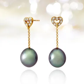 Tahitian pearl earrings - 18k yellow gold with diamonds - Forever -EAYDPE00110