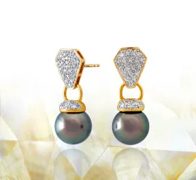 Tahitian pearl earrings 18k yellow gold with diamonds - Rainbow drops - EAYDPE00082