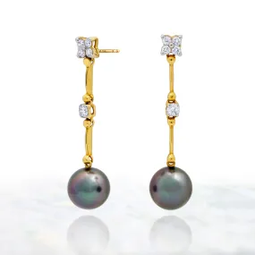 Tahitian pearl earrings in 18k yellow gold and diamonds - Timeless Elegance - EAYDPE00096