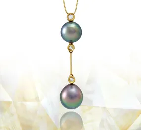 Tahitian pearl pendant in 18k yellow gold with diamonds - Rainbow drops- PEYDPE00577