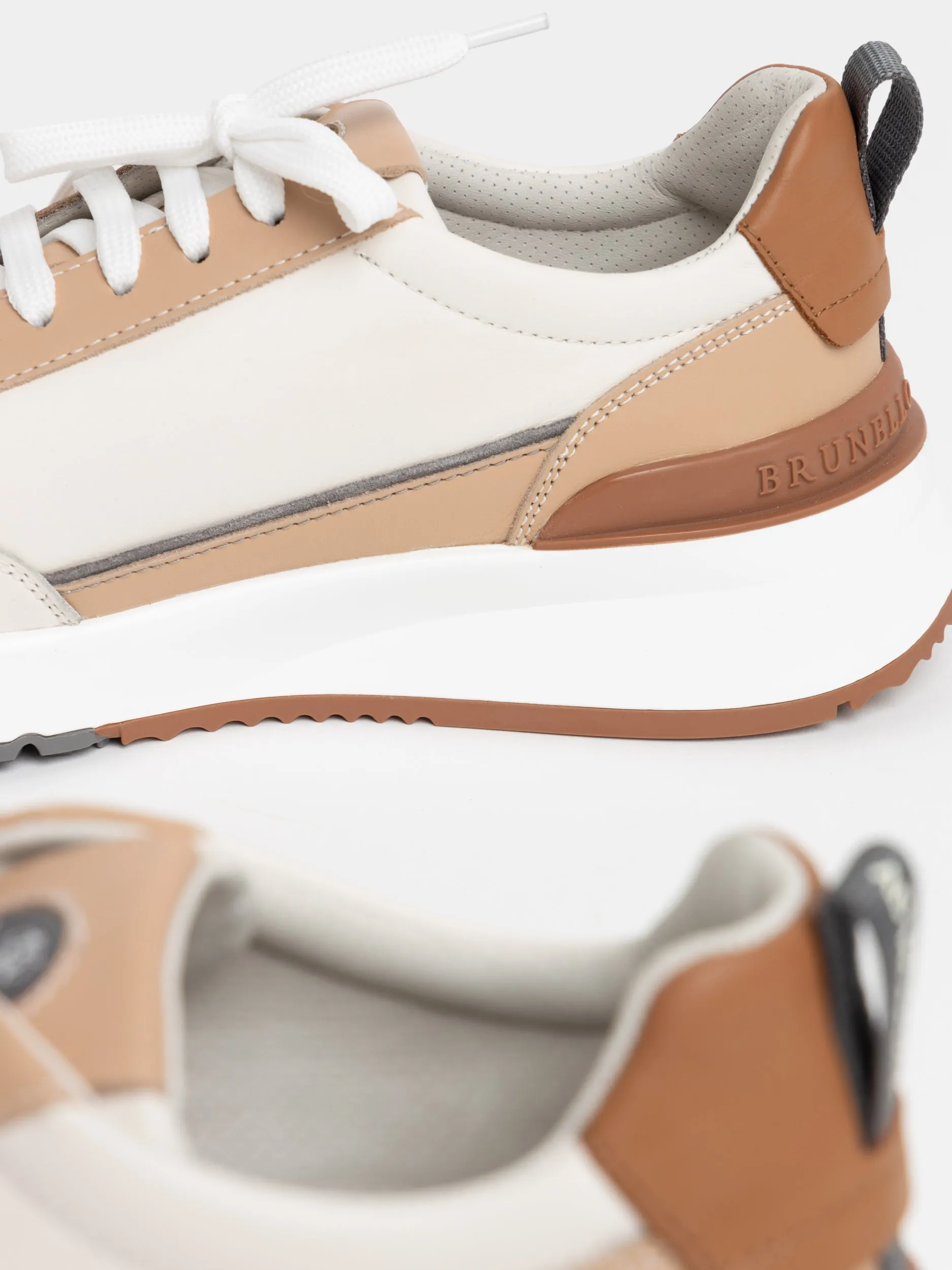 White/Brown Semi-Polished Calfskin Runners